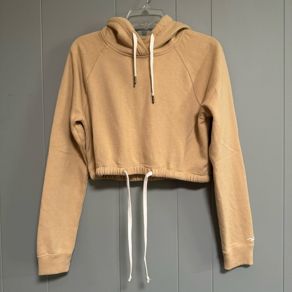 Hollister Tops - HOLLISTER Cropped Tan Hooded Sweatshirt Drawstring Hood Cinch Waist Size Small